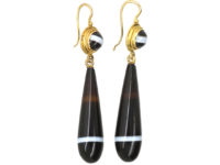 Victorian 15ct Gold & Banded Sardonyx Drop Earrings