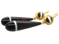 Victorian 15ct Gold & Banded Sardonyx Drop Earrings