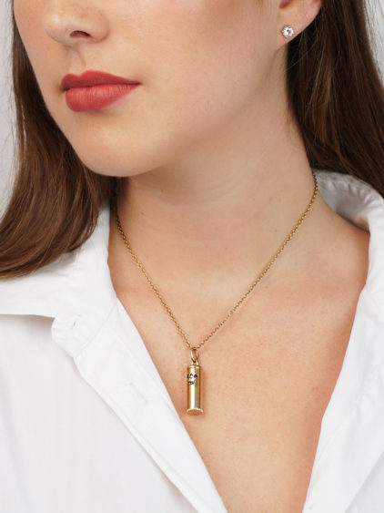 Edwardian 15ct Gold Mezuzah Pendant set with a Ruby, Sapphire & Diamonds