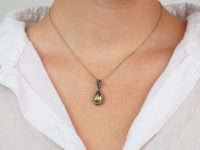 Edwardian Peridot & Diamond Pear Shaped Pendant on Gold Chain