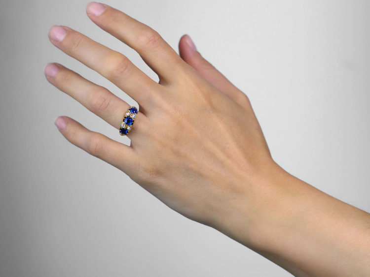 Victorian 18ct Gold Diamond & Sapphire Three Stone Ring