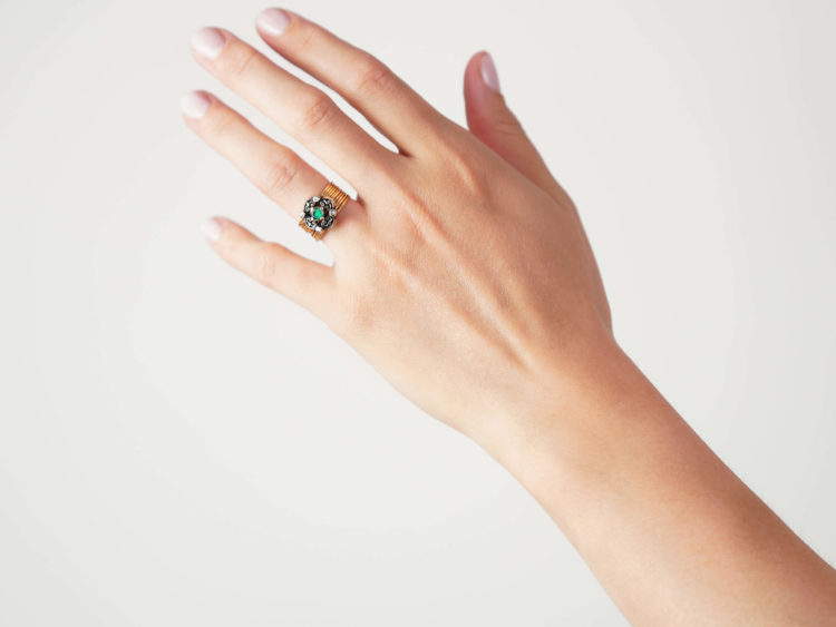 18ct Gold Harem Ring With Emerald & Rose Diamond Top