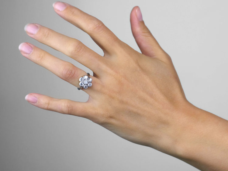 Art Deco Large Platinum and Diamond Daisy Cluster Ring
