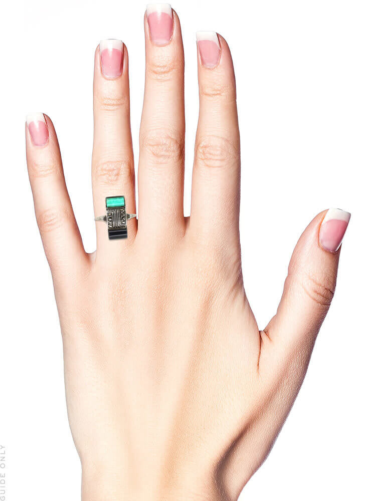 Art Deco Silver, Gold Onyx Marcasite & Amazonite Rectangular Ring