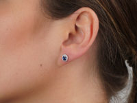 18ct White Gold Sapphire & Diamond Oval Earrings