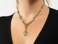 18ct Gold Arts & Crafts Necklace Set With Turquoise & a Diamond