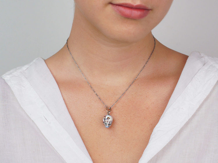 Edwardian Silver & Enamel Cupid Egg Shaped Pendant