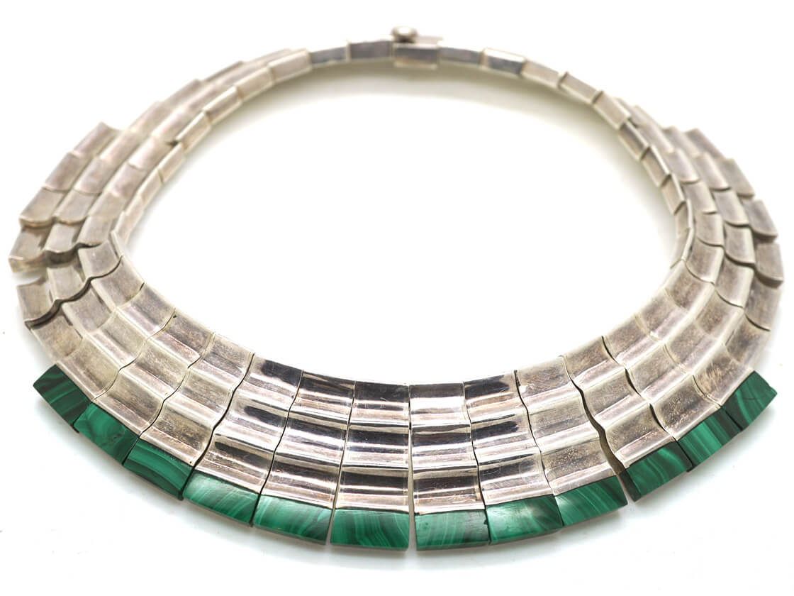 Mexican Silver & Malachite Collar by the Monteros Workshop (352M