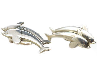 Silver Dolphin Clip On Earrings by Arno Malinowski for Georg Jensen Silver Dolphin Clip On Earrings by Arno Malinowski for Georg Jensen