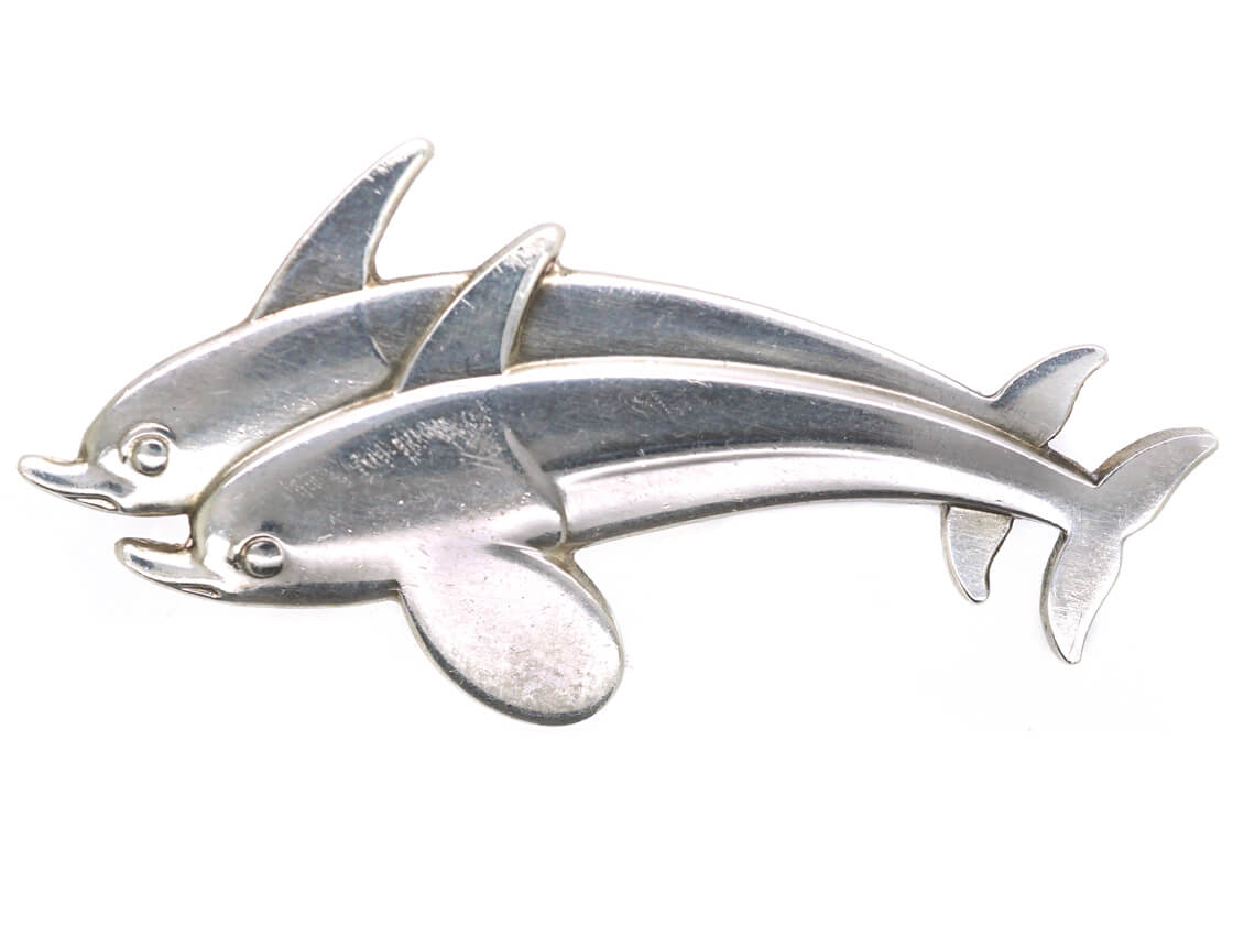 ポーセラーツ　オーナメントホルダー シルバー Georg Jensen Silver Dolphins Brooch Designed by Arno Malinowski