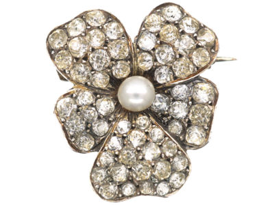 Edwardian Silver, Pearl & Paste Pansy Brooch