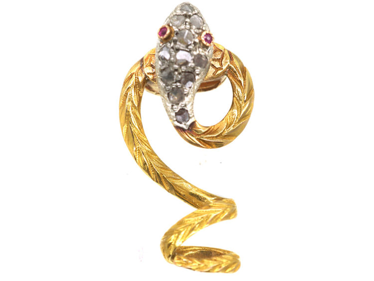 Victorian 15ct Gold Snake Slide set with Diamonds & Ruby Eyes