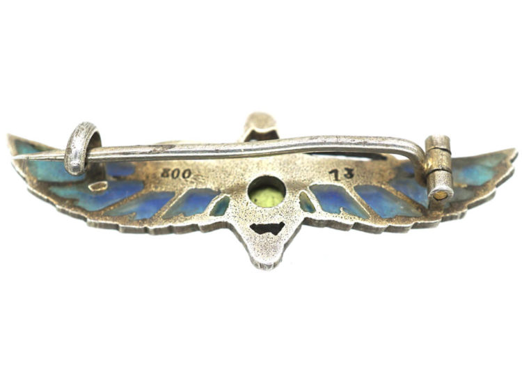 Egyptian Revival Silver & Plique a Jour Scarab Brooch
