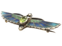 Egyptian Revival Silver & Plique a Jour Scarab Brooch