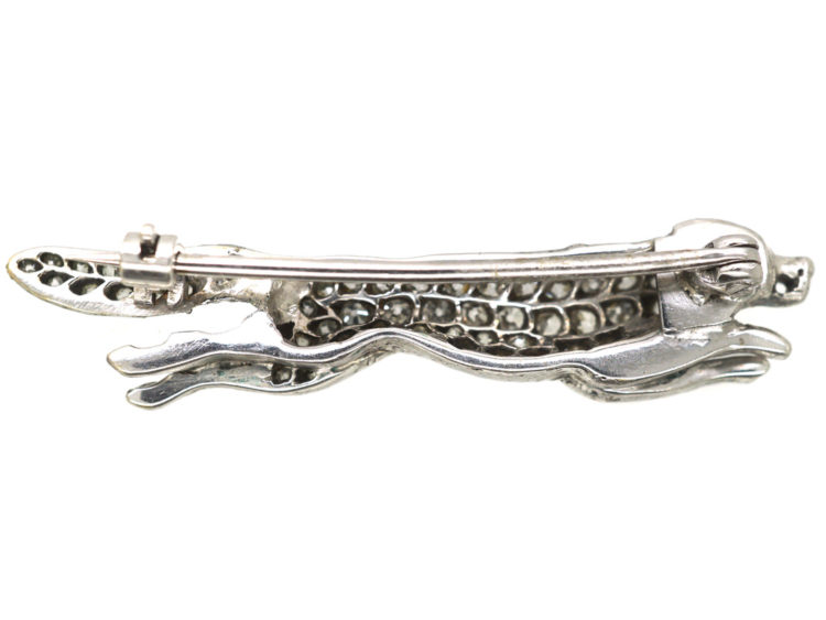 Edwardian Diamond Set Fox Brooch with Ruby Eyes