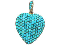 Edwardian Silver Gilt Pave Set Turquoise Heart Pendant