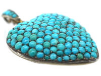 Edwardian Silver Gilt Pave Set Turquoise Heart Pendant