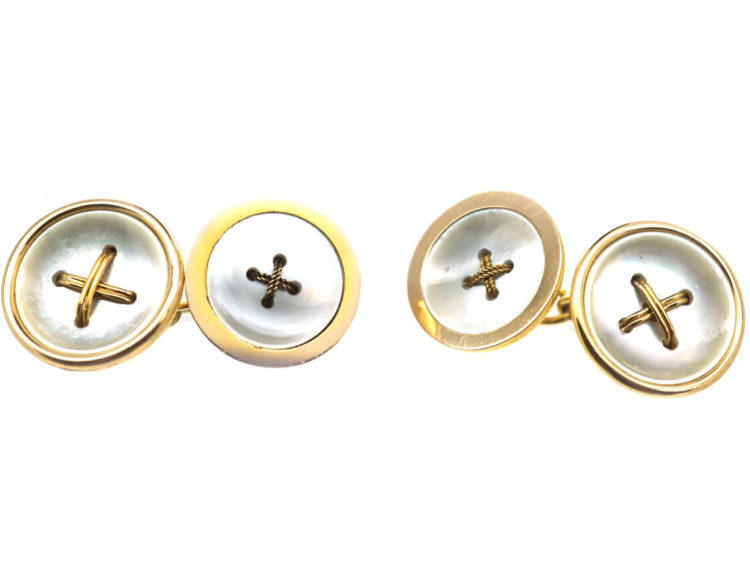 Edwardian 15ct Gold & Mother of Pearl Button Cufflinks