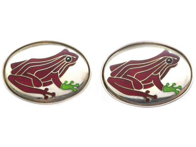 Silver Red Frog Cufflinks by Roger Doyle