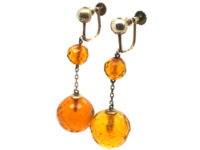 Edwardian Silver & Faceted Amber Drop Earrings
