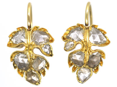 Georgian 18ct Gold Rose Diamond Vine Leaf Earrings Georgian 18ct Gold Rose Diamond Vine Leaf Earrings