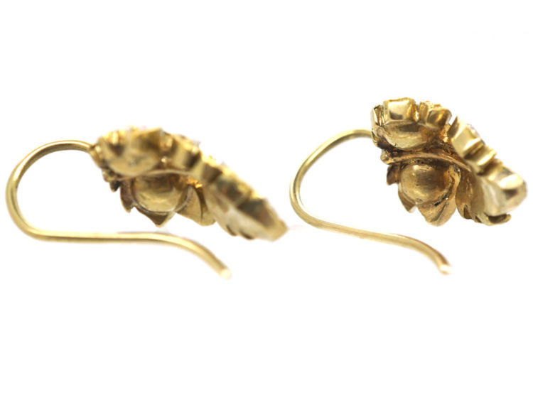 Georgian 18ct Gold Rose Diamond Vine Leaf Earrings
