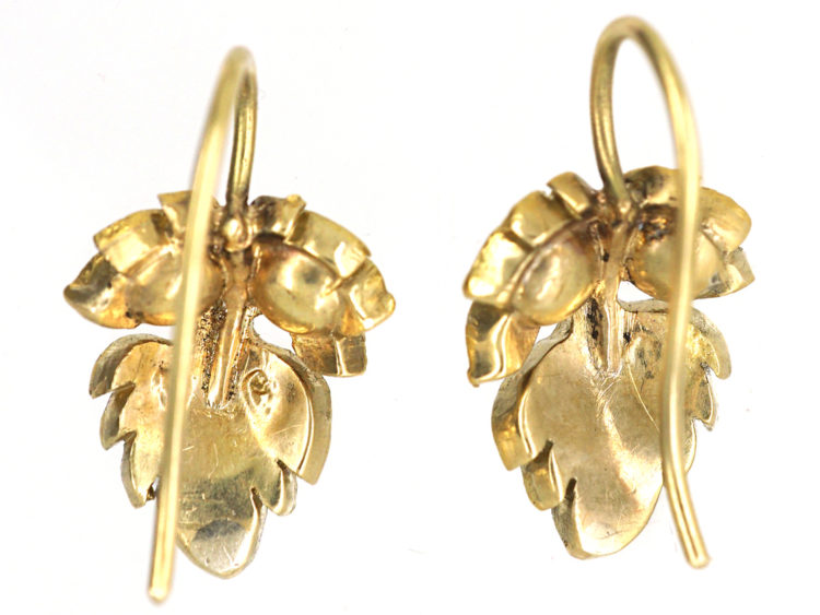 Georgian 18ct Gold Rose Diamond Vine Leaf Earrings