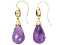 Edwardian 15ct Gold & Amethyst Pear Shaped Drop Earrings