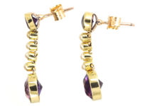 Edwardian 15ct Gold, Amethyst & Pearl Drop Earrings