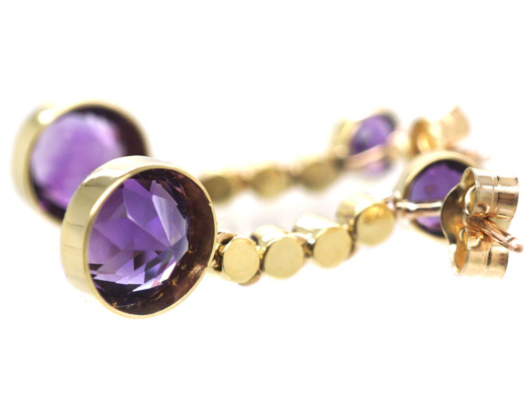 Edwardian 15ct Gold, Amethyst & Pearl Drop Earrings