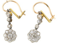 Edwardian 15ct Gold & Platinum, Diamond Cluster Drop Earrings