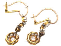 Edwardian 15ct Gold & Platinum, Diamond Cluster Drop Earrings