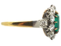 Swedish 18ct Gold Emerald & Diamond Cluster Ring