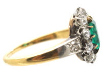 Swedish 18ct Gold Emerald & Diamond Cluster Ring