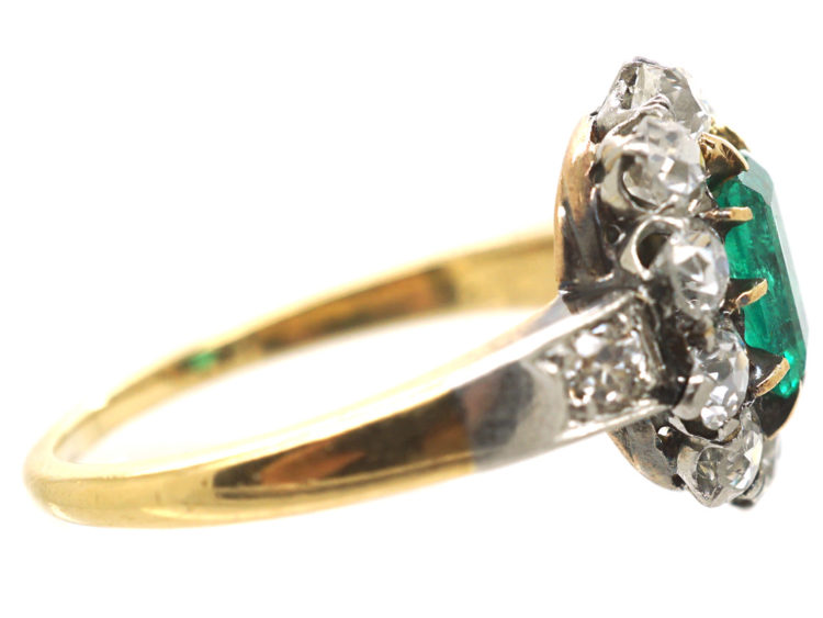 Swedish 18ct Gold Emerald & Diamond Cluster Ring
