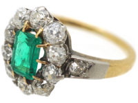 Swedish 18ct Gold Emerald & Diamond Cluster Ring