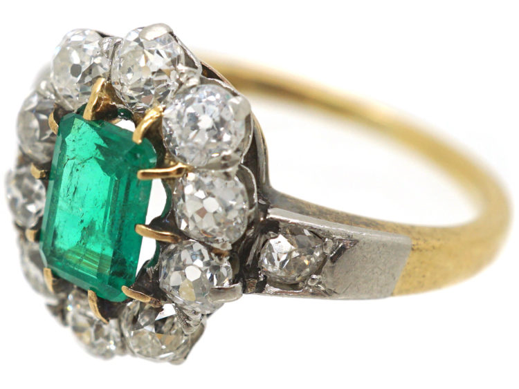 Swedish 18ct Gold Emerald & Diamond Cluster Ring