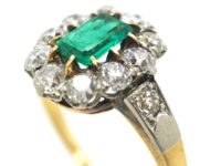 Swedish 18ct Gold Emerald & Diamond Cluster Ring