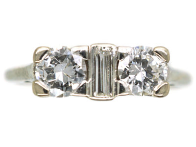 Art Deco 18ct White Gold Three Stone Diamond Ring