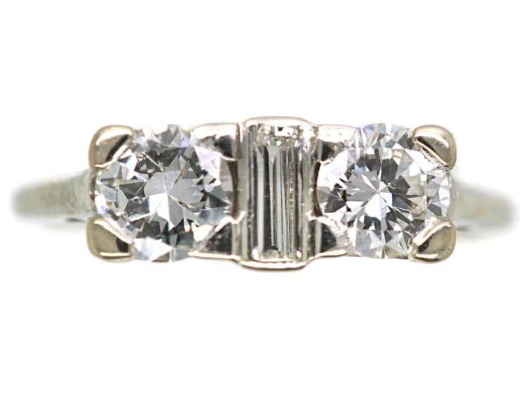Art Deco 18ct White Gold Three Stone Diamond Ring