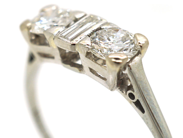 Art Deco 18ct White Gold Three Stone Diamond Ring