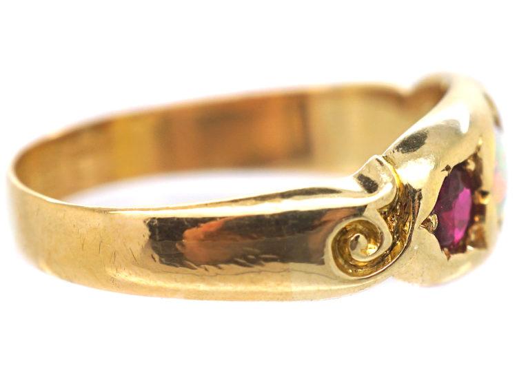 Victorian 22ct Gold Ruby & Opal Three stone Ring