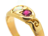 Victorian 22ct Gold Ruby & Opal Three stone Ring