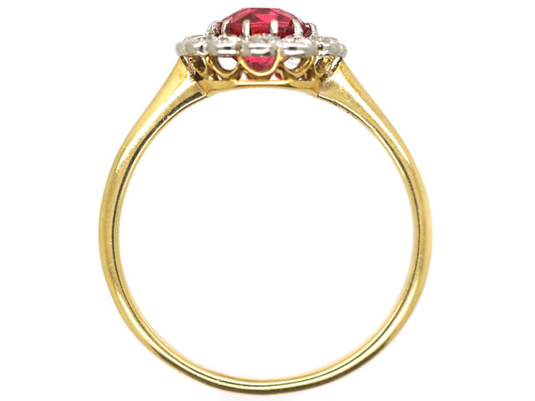 Edwardian 18ct Gold & Platinum, Red Spinel & Diamond Cluster Ring