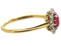 Edwardian 18ct Gold & Platinum, Red Spinel & Diamond Cluster Ring