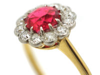 Edwardian 18ct Gold & Platinum, Red Spinel & Diamond Cluster Ring