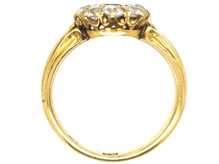 Edwardian 18ct Gold, Emerald & Diamond Cluster Ring