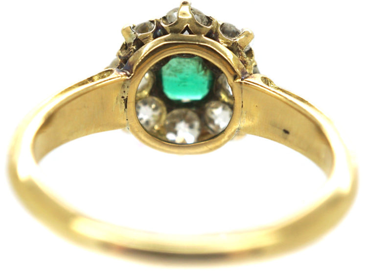 Edwardian 18ct Gold, Emerald & Diamond Cluster Ring