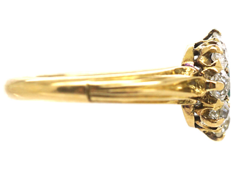 Edwardian 18ct Gold, Emerald & Diamond Cluster Ring