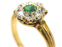 Edwardian 18ct Gold, Emerald & Diamond Cluster Ring